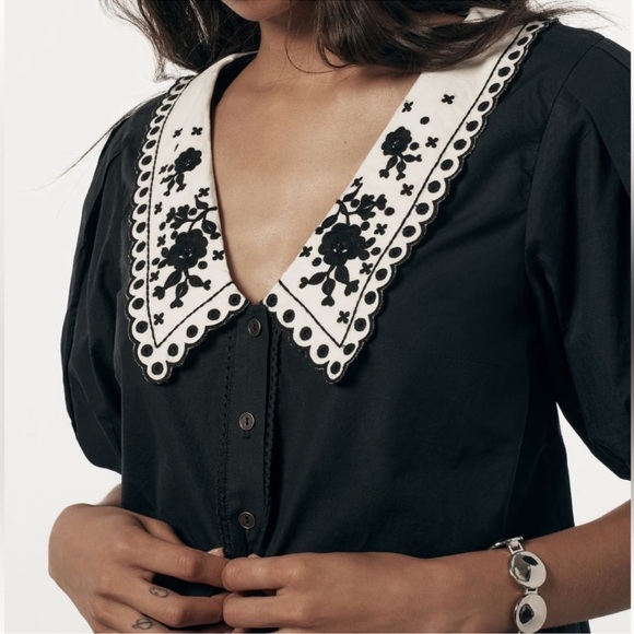 Embroidered vneck collar blouse anthro nwt - Picture 2 of 8